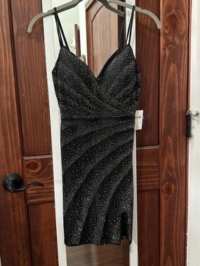 Windsor Black Beaded Mini Dress with Double Straps
